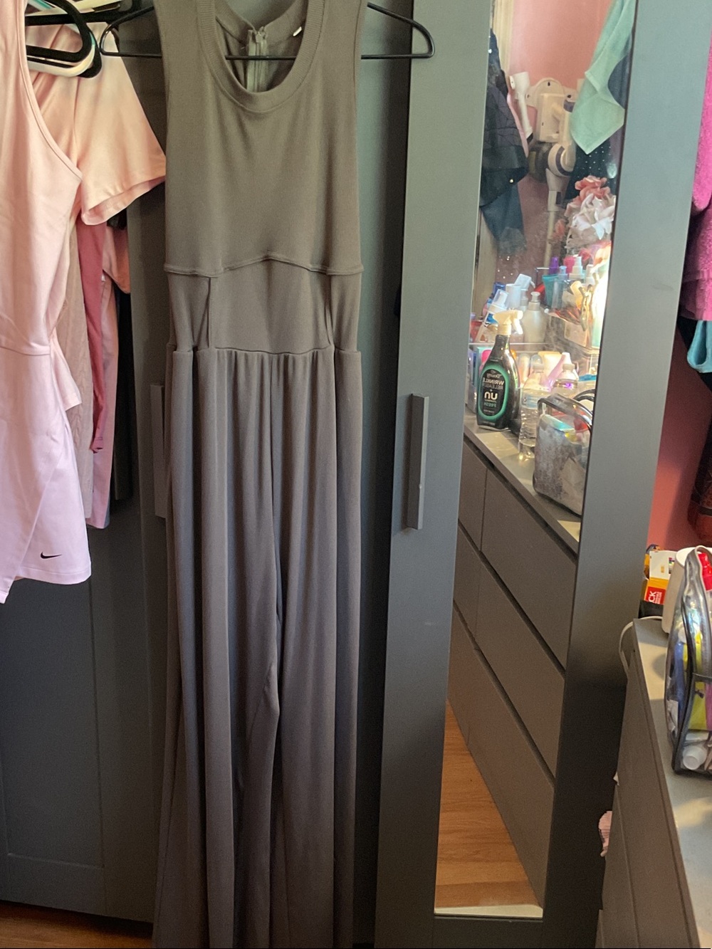 Women's Sleeveless Wide-Leg Jumpsuit in Olive Gray